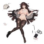  1girl bag belt beret black_bag black_ribbon black_shoes black_thighhighs blue_gem breasts brown_hair capelet capelet_removed chain crazy_eyes defeat dirty dirty_clothes drawing_(object) drawn_heart earrings flower flower_earrings frilled_capelet frills full_body game_asset gem gold_chain grey_capelet hair_in_own_mouth hair_spread_out hand_on_own_chest hat heart high_heels highres huge_breasts injury jewelry knees_together_feet_apart last_origin long_hair looking_at_viewer loose_hair_strand lying messy_hair nail_polish navel necklace nipples non-web_source notebook nude official_alternate_costume official_art on_back purple_eyes purple_nails pussy ribbon rose scissors scissors_lise see-through_clothes see-through_legwear self-datamine shoes shoulder_bag simple_background single_earring single_shoe skindentation solo stomach sweater thighhighs torn_bag torn_capelet torn_clothes torn_paper torn_thighhighs transparent_background tunamayo_(dsasd751) turtleneck turtleneck_sweater unworn_bag unworn_headwear very_long_hair white_flower white_hat white_rose 