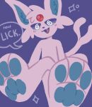  2021 3_toes ambiguous_gender anthro barefoot blush blush_lines cheek_tuft colored_sclera command command_to_clean crossed_legs dialogue digital_drawing_(artwork) digital_media_(artwork) eeveelution english_text espeon facial_tuft fangs feet foot_fetish foot_focus forked_tail fur gem head_gem hi_res hindpaw hypnosis hypnotic_eyes hypnotizing_viewer inner_ear_fluff lineless looking_at_viewer mind_control nintendo nude open_mouth open_smile pawpads paws pechaberry pok&eacute;mon pok&eacute;mon_(species) purple_background purple_body purple_ears purple_eyes purple_fur semi-anthro simple_background simple_coloring simple_nose smile smiling_at_viewer solo sparkles speech_bubble spiral_eyes talking_to_viewer teal_pawpads text toes tongue tuft tufted_fur unusual_anatomy unusual_tail video_games 