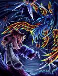 2024 ambiguous_gender anthro avian bioluminescence biped bird blue_body blue_feathers brown_hair clothed clothing clover_(undertale_yellow) cowboy_hat detailed_background digital_drawing_(artwork) digital_media_(artwork) duo english_description eye_contact feathered_wings feathers feet female fight flying gesture glowing glowing_eyes gun hair hand_gesture handgun hat headgear headwear hi_res holding_gun holding_handgun holding_object holding_ranged_weapon holding_revolver holding_weapon human looking_at_another low-angle_view mammal martlet_(zenith_form) monster pointing pointing_at_another ranged_weapon revolver s_guacamole short_hair signature talons tan_body tan_skin three-quarter_view toes topwear undertale undertale_(series) undertale_yellow weapon winged_arms wings yellow_body yellow_eyes yellow_feathers