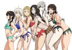  6+girls aqua_bikini aqua_eyes arms_around_another's_waist bikini bikini_skirt black_bikini black_eyes black_hair blonde_hair blue_bikini braid breasts brown_bikini brown_eyes brown_hair chainsaw_man cleavage closed_mouth commentary conga_line cowboy_shot crying english_commentary expressionless eyepatch eyewear_on_head famine_devil_(chainsaw_man) flat_chest frilled_bikini frills from_side green_bikini green_eyes grey_eyes grey_hair hand_on_another's_ass hand_on_another's_hip hand_on_another's_shoulder hands_on_another's_shoulders hands_on_own_hips highres legs long_hair looking_at_viewer low-tied_sidelocks medium_breasts medium_hair mifune_fumiko mole mole_on_cheek mole_under_eye mole_under_mouth multiple_girls nayuta_(chainsaw_man) open_mouth orange_eyes parted_lips pointing pointing_at_viewer ponytail quanxi_(chainsaw_man) red_bikini red_eyes ringed_eyes santa_claus_(chainsaw_man) sawatari_akane_(chainsaw_man) shiren_(ourboy83) short_hair side-tie_bikini_bottom sidelocks simple_background single_braid small_breasts sunglasses swimsuit tears thighs watch white_background white_hair wolf_cut wristwatch 