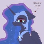 1:1 1_horn absurd_res blue_hair digital_drawing_(artwork) digital_media_(artwork) english_text equid equine eyelashes eyeshadow feathered_wings feathers female female_feral feral flat_colors friendship_is_magic frown hair hasbro hi_res highlights_(coloring) horn krita_(artwork) makeup mammal monotone_background mouth_closed my_little_pony mythological_creature mythological_equine mythology nightmare_moon_(mlp) nnalyart paintstorm_(artwork) pink_background purple_body purple_eyeshadow purple_highlights purple_horn purple_wings quadruped simple_background solo sparkles sparkling_hair spiral_horn teal_eyes text tired winged_unicorn wings