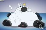 2022 ambiguous_gender anthro artist_logo belly belly_expansion big_belly big_cheeks big_moobs black_body black_mouth black_sclera blue_background blue_eyes blue_nose blush body_inflation cheek_expansion chubby_cheeks colored digital_media_(artwork) eileensamoyed expansion flat_colors goo_creature grey_background group guardian_spirit huge_belly huge_cheeks huge_moobs huge_thighs hyper hyper_belly hyper_inflation hyper_thighs inflation logo male microsoft moob_expansion moobs morbidly_obese morbidly_obese_anthro morbidly_obese_male navel obese obese_anthro obese_male open_mouth ori_(ori) ori_(series) overweight overweight_anthro overweight_male pink_tongue simple_background sitting slime_in_mouth slime_inflation tail thick_thighs thigh_expansion three-quarter_view tongue weight_gain white_body white_ears white_eyes white_tail xbox_game_studios