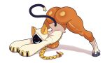 >_< absurd_res accessory animal_ears animal_humanoid arc_system_works ass_up bent_over big_butt blazblue blonde_hair bottomless bow_ribbon braided_hair braided_pigtails breasts butt cat_humanoid cat_stretch clothed clothing dipstick_tail eyes_closed felid felid_humanoid feline feline_humanoid female hair hair_accessory hi_res hoodie humanoid kaka_(blazblue) kiskjeez long_sleeves mammal mammal_humanoid markings open_clothing open_topwear red_eyes shadow_face smile solo spread_legs spreading tail tail_markings tan_body tan_skin taokaka thick_thighs toothy_grin topwear wide_hips