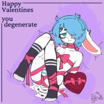 1:1 2023 anthro arms_tied avv_(probablyavv) blue_hair blush bodily_fluids bottomwear bound bow_ribbon box_of_chocolates bulge candy chocolate clothing dessert femboy floppy_ears food fur hair holidays lagomorph legwear leporid lop_ears love_letter male mammal panties pattern_bottomwear pattern_clothing pattern_panties pattern_underwear pinup pose probablyavv rabbit restrained ribbons shaded simple_shading solo striped_bottomwear striped_clothing striped_panties striped_underwear stripes struggling sweat thigh_highs underwear valentine's_day valentine's_day_card white_body white_fur
