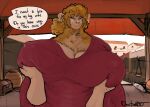 ambiguous_gender anthro big_breasts breast_grab breasts brown_body brown_fur dialogue disembodied_hand doctordj duo ear_piercing ear_ring english_text female female/ambiguous female_anthro fur grope hand_on_breast haplorhine hi_res huge_breasts human human_on_anthro hyper hyper_breasts interspecies macaque mammal market_stall marketplace monkey old_world_monkey piercing primate ring_piercing smile text