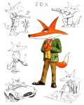 2000 anthro apron ball boots bottomwear brown_bottomwear brown_clothing brown_footwear brown_pants brown_shoes canid canine car clothed clothing concept_art don't_eat_the_neighbours driving flower footwear fox fox_(don't_eat_the_neighbours) fur green_clothing green_jacket green_topwear hat headgear headwear hi_res holding_object jacket jake_lunt_davies male mammal multicolored_body multicolored_fur multiple_poses orange_body orange_fur pants plant pose shirt shoes shorts sketch_page solo table_tennis_ball table_tennis_paddle tail telescope topwear traditional_media_(artwork) two_tone_body two_tone_fur vehicle vest white_body white_clothing white_fur white_shirt white_topwear yellow_clothing yellow_topwear yellow_vest