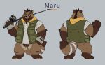  2022 anthro brown_body canid canine clothing fishing_rod hi_res hoodie humanoid_hands kemono male mammal model_sheet overweight overweight_male raccoon_dog racoonwolf simple_background solo tanuki topwear 