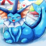 1:1 2026 big_tail blue_body blue_fur blue_sky blue_tail blush blush_lines chair colored colored_line_art detailed_background digital_drawing_(artwork) digital_media_(artwork) ear_fins eeveelution eyes_closed felid feline felipotyphlosion female feral fin fluffy fur furniture generation_1_pokemon glistening glistening_body glistening_tail heart_symbol hi_res light lighting mammal neck_fin neck_tuft nintendo open_mouth open_smile plant pokemon pokemon_(species) shrub sky smile solo speech_bubble sun swimming_pool tail thick_tail tuft umbrella vaporeon water
