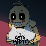 1:1 2026 animatronic anthro avian beakless bib bird black_sclera breasts chicken colored english_text female five_nights_at_freddy's five_nights_at_freddy's_2 fondling galliform grin holding_breast looking_at_another machine mega_milk meme phasianid robot scottgames self_fondle shaded sharp_teeth simple_background smile solo tagme teeth text toy_chica_(fnaf) white_eyes wtperv yellow_body