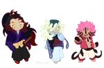 6_eyes akaza_(demon_slayer) alpha_channel asian_clothing bottomwear clothing colored_line_art cookie_(cookie_run) cookie_run demon demon_slayer doma_(demon_slayer) east_asian_clothing eyelashes fangs food food_creature group hair hakama humanoid japanese_clothing kimetsu_no_yaiba kokushibo_(demon_slayer) male multi_eye multicolored_eyes pink_eyelashes ponytail puppetmaster13uwu rainbow_eyes sheathed_weapon simple_background size_difference stripes teeth topwear transparent_background trio vest white_eyelashes yellow_eyes