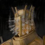  1boy armor black_background breastplate cigarette covered_face dark_souls_(series) dark_souls_i full_armor gold_armor helm helmet highres knight_lautrec_of_carim musteilss portrait simple_background smoke smoking solo too_many_cigarettes 
