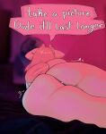 2024 ambiguous_gender anthro big_butt bovid butt butt_focus caprine creamedpufff dialogue english_text female_(lore) glistening glistening_butt hair hi_res horn lying mammal mello_(creamedpufff) motion_lines nude on_front pink_body pink_hair sheep solo speech_bubble tail talking_to_viewer text thick_thighs