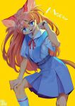 2020 5_fingers alternate_species anthro artist_name aruurara asuka_langley_soryu biped blue_bottomwear blue_clothing blue_eyes blue_skirt blush blush_lines bottomwear cat_smile cheek_tuft claws clock clothed clothed_anthro clothed_female clothing cute_fangs digital_media_(artwork) domestic_cat ear_covers english_text facial_tuft fangs felid feline felis female female_anthro finger_claws fingers footwear fully_clothed fully_clothed_anthro fully_clothed_female fur furrification hair hand_on_knee hand_on_leg hi_res looking_at_viewer mammal meow neck_ribbon neon_genesis_evangelion open_mouth open_smile orange_hair portrait red_ribbon school_uniform shaded shirt simple_background skirt smile socks solo standing tail tan_body tan_fur teeth text three-quarter_portrait topwear tuft uniform watch white_clothing white_footwear white_shirt white_socks white_text white_topwear wristwatch yellow_background
