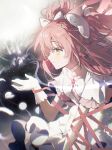  2girls absurdres akemi_homura akemi_homura_(magical_girl) bow chinese_commentary choker commentary_request dress floating from_side geezhii giant giantess gloves hair_bow hand_up highres kaname_madoka long_hair looking_at_another magical_girl mahou_shoujo_madoka_magica mahou_shoujo_madoka_magica_(anime) multiple_girls pink_hair pink_ribbon ribbon size_difference sky smile soul_gem star_(sky) starry_sky two_side_up ultimate_madoka white_choker white_dress white_gloves yellow_eyes 