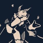 1:1 4_arms absurd_res antennae_(anatomy) anthro arthropod arthropod_abdomen black_background black_sclera english_text flesh_fang floof_(binaryfloof) hi_res insect insect_wings lepidopteran lepidopteran_wings looking_at_viewer monochrome moth multi_arm multi_limb nanami_marron neck_tuft simple_background standing text tuft wings