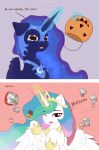 1_horn absurd_res blue_hair burping candy chocolate crown dessert dialogue digital_drawing_(artwork) digital_media_(artwork) eating english_text equid equine eyelashes feathered_wings feathers female female_feral feral flat_colors food friendship_is_magic glowing glowing_horn gold_(metal) gold_tiara hair halloween hasbro headgear hi_res highlights_(coloring) holidays horn krita_(artwork) levitation magic mammal monotone_background multicolored_hair my_little_pony mythological_creature mythological_equine mythology nightmare_moon_(mlp) nnalyart one_eye_closed open_mouth paintstorm_(artwork) pink_background princess_celestia_(mlp) pumpkin_basket purple_back purple_background purple_body purple_highlights purple_horn purple_wings quadruped sad simple_background solo sparkles sparkling_hair spiral_horn spread_wings teary_eyes text tiara white_body white_horn white_wings winged_unicorn wings