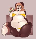 anthro belly big_belly big_breasts blush breasts burger canid canine canis clothed clothing collie domestic_dog female food front_view fur hair herding_dog hi_res holding_object huge_breasts looking_at_viewer mammal navel obese overweight overweight_anthro overweight_female pastoral_dog pedrodesenhador sarah_(corgipudding) sheepdog simple_background slightly_chubby smile smiling_at_viewer solo thick_thighs topwear wide_hips