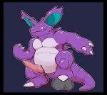  animal_genitalia claws closed_mouth erection feral filumbitu genital_slit genitals hi_res horn male monotone_background nidoking nintendo nude penis pok&eacute;mon pok&eacute;mon_(species) purple_body slit solo teeth video_games 