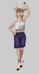 anthro antlers bottomwear brown_hair clothing crop_top deer denim denim_bottomwear denim_clothing denim_shorts female front_view fur hair hi_res hooves horn larger_female long_snout low-angle_view mammal midriff multicolored_body multicolored_fur navel new_world_deer reindeer shirt shorts size_difference snout solo standing tan_body tan_fur thedeerzone topwear two_tone_body two_tone_fur yellow_eyes