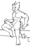 2026 animal_genitalia anthro balls fourssss genitals hand_on_penis hi_res humanoid_genitalia humanoid_penis hybrid_genitalia hybrid_penis knot knotted_humanoid_penis knotted_penis licking licking_lips line_art male monochrome muscular muscular_male penis pose rex_(fours) sheath solo tongue tongue_out warg_(fours)