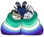 alpha_channel anthro bedding blanket blizzard_entertainment canid cuddling dracthyr dragon european_mythology felid flag group khajiit kyanathal lgbt_pride male male/male mammal microsoft mythological_creature mythological_scalie mythology palehorntea pantherine pride_color_flag pride_colors reingarde scalie snow_leopard the_elder_scrolls trio umbrose vincian_pride_colors warcraft werecanid werecreature western_dragon worgen