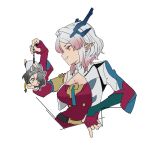  2girls animal_ears arknights arknights:_endfield breasts chibi commentary eyepatch horns jia_ma mi_fu_(arknights) mole mole_on_breast multiple_girls pointy_ears tail tangtang_(arknights) tiger_ears tiger_girl tiger_tail untranslatable_commentary 