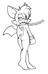 2026 anthro bat bdsm bondage bound butt crossgender cuff_(restraint) feet femboy fourssss hi_res humanoid_feet line_art male mammal monochrome neck_chain plantigrade restraints rogue_the_bat_(nikkikaji) rouge_the_bat sega solo sonic_the_hedgehog_(series) wrist_cuffs