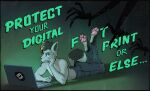 advertisement announcement anthro canid canine computer electronics feet foot_focus forfun2 fox hi_res internet knil knil_(character) laptop male mammal pawpads paws pink_pawpads public_service_announcement service soles solo teasing vintage