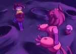 anthro big_hands blush bodysuit clothing crater crossed_arms crossover digital_media_(artwork) embarrassed felid feline female fur gameoverse glitch_productions group hair hat headgear headwear hi_res hoodie ikino_darkino jacket kaboodle_(gameoverse) kit_bodega looking_at_another lunar machine male mammal mechanical_arms moon nervous niko_(oneshot) oneshot open_hands pawpads pink_hair purple_background purple_hair robot science_fiction short_female simple_background size_difference skinsuit sky space standing star starry_sky tall_female thick_thighs tight_clothing topwear trio wide_hips witch_hat