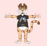 2024 3_toes 4_fingers accessory anthro arm_tuft belly big_belly biped black_clothing black_finger_claws black_headband black_shirt black_topwear bottomless bottomless_anthro bottomless_male brown_ears brown_hair brown_stripes calf_tuft cheek_tuft claws clothed clothing colored colored_sketch digital_drawing_(artwork) digital_media_(artwork) english_text eulipotyphlan exposed_belly facial_tuft fangs featureless_crotch feet felid finger_claws fingers flat_colors front_view fur hair headband headband_only hedgehog humanoid_heel leg_tuft machine male mammal markings maz_(scudmum) midriff model_sheet moobs multicolored_body multicolored_fur navel open_mouth orange_body orange_fur overweight overweight_anthro overweight_male pantherine paws pecs pink_background pink_nose plantigrade robot scudmum sega shirt shirt_only shoulder_tuft simple_background sketch smile solo sonic.exe sonic_the_hedgehog sonic_the_hedgehog_(series) standing striped_body striped_fur striped_markings striped_tail stripes t-pose tail tail_markings teeth text tiger toes topwear topwear_only tuft two_tone_body two_tone_feet two_tone_fur white_belly white_body white_fingers white_fur white_soles white_toes yellow_sclera