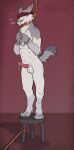 anapnea anthro balls blindfold bobcat bodily_fluids cuff_(restraint) digital_media_(artwork) erection feet felid feline fingers fur furniture genital_fluids genitals handcuffed handcuffs hi_res imminent_death leaking_precum lynx male mammal metal_cuffs multi_nipple nipples noose penis precum precum_string restraints rope simple_background smile solo stool tail tim_(anapnea) toes