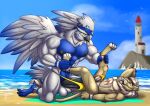 2021 abs absurd_res ambient_bird anthro anthro_on_anthro anthro_penetrated anthro_penetrating anthro_penetrating_anthro avian balls beak big_muscles big_penis black_beak black_nipples black_penis blue_body blue_eyes blue_hair clothing dated duo erection fangs feathered_wings feathers felid fur genitals hair hand_behind_head hi_res hufnaar huge_muscles huge_penis ineffective_clothing kneeling lion male male/male male_anthro male_penetrated male_penetrating male_penetrating_male mammal mane mouth_closed muscular muscular_anthro muscular_male nipples no_sclera open_mouth outside_sex pantherine pecs penetration penis pink_penis sex short_hair size_difference sova tan_body tan_fur teeth white_balls white_body white_mane wings yellow_eyes