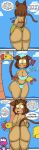 absurd_res animal_humanoid anthro armor beach big_breasts big_butt bikini blush bodily_fluids breasts brown_hair butt cat_humanoid clothing comic convenient_censorship curvy_figure dialogue dinosaur disappearing_clothing domestic_cat duo embarrassed english_text exclamation_point fangs felid felid_humanoid feline feline_humanoid felis female gameoverse gauntlets glitch_productions gloves gobbles_(gameoverse) hair handwear hashidoodle hi_res hiding hiding_behind_tree huge_breasts huge_butt humanoid humor kit_bodega low_battery male mammal mammal_humanoid nude onomatopoeia palm_tree plant prehistoric_species reptile scalie sound_effects speech_bubble sweat swimwear tablet technology teeth text thick_thighs tree two-piece_swimsuit voluptuous voluptuous_female wardrobe_malfunction whiskers wide_hips yellow_eyes