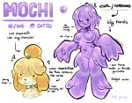 absurd_res after_transformation animal_crossing anthro big_hands breasts canid canine canis ditto_(pokemon) domestic_dog dot_eyes dripping english_text featureless_breasts female generation_1_pokemon goo_creature goo_hair goo_humanoid h0t-garbage hi_res humanoid isabelle_(animal_crossing) male mammal mochi_(h0t-garbage) model_sheet mouthless nintendo pink_body pokemon pokemon_(species) pronouns pseudo_hair purple_body sharp_teeth shih_tzu simple_background simple_eyes solo teeth text toy_dog transformation white_background