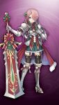  1girl adah_(grimms_notes) adah_(seiya)_(grimms_notes) armor armored_boots artist_request black_thighhighs boots closed_mouth flower game_asset gauntlets greatsword grey_armor grey_boots grimms_notes hair_over_one_eye hands_up holding holding_sword holding_weapon looking_at_viewer non-web_source official_art one_eye_covered parody pauldrons planted planted_sword purple_background purple_flower purple_rose red_ribbon ribbon rose shoulder_armor skirt smile solo standing style_parody sword thighhighs v-shaped_eyebrows weapon 