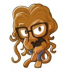 anthro barefoot beard bloons_tower_defense bottomwear clothing denim denim_bottomwear denim_clothing eye_bags eyewear facial_hair feet glasses hair haplorhine jeans long_hair male mammal monkey ninja_kiwi pants primate shirt solo topwear yomieda