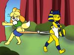 4:3 animal_crossing ankha_(animal_crossing) anthro bare_butt blush butt canid canine canis clothing clothing_pull domestic_dog duo felid feline female female/female holding_onto_tree isabelle_(animal_crossing) mammal mangolotl444 markings nintendo panties panty_pull shih_tzu striped_markings striped_tail stripes tail tail_markings toy_dog underwear underwear_pull walking_away wedgie white_clothing white_panties white_underwear