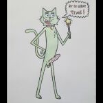 1:1 absurd_res animal_humanoid anthro aroused cat_humanoid cosmo_(fop) erection felid felid_humanoid feline feline_humanoid fur genitals green_body handmade hi_res humanoid male male/male mammal mammal_humanoid nickelodeon nude_anthro pen_(artwork) penis solo the_fairly_oddparents traditional_media_(artwork) zadori