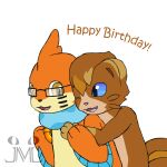  1:1 birthday blue_eyes brown_body brown_fur buizel duo dylan_the_buizel embrace eyewear fak&eacute;mon fan_character fur glasses hug hugging_from_behind jonatanm lewxen luxro male mammal marine nintendo orange_body orange_eyes orange_fur pok&eacute;mon pok&eacute;mon_(species) semi-anthro video_games 