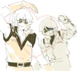  2boys char_aznable commentary_request gloves gundam heart_arms heart_arms_duo i_akkkko_i imminent_punch kamille_bidan multiple_boys quattro_bajeena smile sunglasses twinkle_eye white_background zeta_gundam 