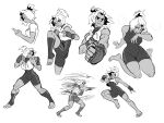  1girl adjusting_clothes adjusting_gloves bandaid bandaid_on_face bandaid_on_nose beck_shiloh breasts cellphone commentary cropped_hoodie cross_scar dark-skinned_female dark_skin english_commentary fighting_stance fingerless_gloves flying_kick gloves greyscale hair_pulled_back high_ponytail highres holding holding_phone hood hoodie kicking medium_breasts mma_gloves monochrome multicolored_hair phone ponytail punching rumble_after_dark scar scar_on_arm scar_on_knee scar_on_shoulder sitting sleeveless sleeveless_hoodie smartphone spicymancer standing standing_on_one_leg stirrup_legwear streaked_hair toeless_legwear toned toned_female two-tone_hair unitard wariza 