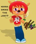 anthro bloodshot_eyes bovid caprine dialogue drugs english_text female inviting_viewer joint lammy_lamb mammal marijuana motion_blur parappa_the_rapper sheep smile smoke solo sony_corporation sony_interactive_entertainment text um_jammer_lammy wifeyvoo