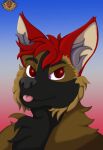  absurd_res anthro blep canid canine canis domestic_dog fluffy fur headshot_portrait hi_res inner_ear_fluff lordofnothin1 male mammal multicolored_body multicolored_fur neck_tuft portrait profile_picture red_eyes solo tongue tongue_out tuft 