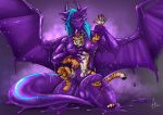 2022 absorption_vore absurd_res animal_genitalia anthro arm_grab athletic athletic_anthro athletic_male balls blue_hair brown_eyes dated dragon duo erection facial_markings felid front_view fully_sheathed genitals goo_creature gynomorph gynomorph_anthro gynomorph_pred hair head_markings heterochromia hi_res horn hufnaar intersex intersex_anthro intersex_pred kneeling male male_anthro male_prey mammal markings membrane_(anatomy) membranous_wings multicolored_hair mythological_creature mythological_scalie mythology nude open_mouth pantherine penis purple_balls purple_body purple_eyes purple_hair purple_horn purple_penis purple_tongue purple_wings red_eyes scalie sheath simple_background striped_arms striped_face striped_legs striped_markings striped_tail stripes tail tail_markings tiger tongue tongue_out two_tone_hair vore white_balls white_sheath wings