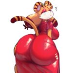 1:1 2026 absurd_res anthro asian_clothing astonarts big_breasts big_butt black_outline breasts butt butt_focus chinese_clothing chinese_dress clothing curvy_figure digital_drawing_(artwork) digital_media_(artwork) dou_(diives) dress east_asian_clothing eyes_mostly_closed felid female glistening glistening_butt glistening_clothing hi_res hourglass_figure huge_butt light lighting looking_at_viewer looking_back looking_back_at_viewer mammal markings multicolored_body narrowed_eyes open_mouth orange_body outline pantherine question_mark rear_view red_clothing red_dress simple_background snout solo striped_markings striped_tail stripes tail tail_markings thick_thighs tiger tiger_tail tight_clothing two_tone_body voluptuous_anthro voluptuous_female white_background wide_hipped_anthro wide_hipped_female wide_hips xingzuo_temple