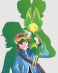 ambiguous_anthro ambiguous_gender anthro baseball_cap biped blowup_background blue_clothing blue_jacket blue_topwear brown_eyes brown_hair carrying_another clothing duo generation_5_pokemon hair hat headgear headwear hi_res hilbert_(pokemon) human jacket larger_human larger_male leavanny male male_human mammal nintendo on_shoulder pokemon pokemon_(species) silhouette silhouette_background simple_background sitting sitting_on_shoulder size_difference smaller_anthro topwear zeamaeri zoom_layer