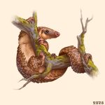 1:1 2026 alexpahomov black_eyes branch brown_body brown_scales digital_media_(artwork) digital_painting_(artwork) feral fur hi_res mammal moss on_branch painting_(artwork) pangolin plant quadruped scales simple_background solo tan_body tan_fur white-bellied_pangolin white_background