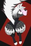 2:3 absurd_res anthro bedroom_eyes bent_over butt butt_focus canid canid_demon canine clothing demon female fishnet_clothing hellaverse hellhound helluva_boss hi_res loona_(helluva_boss) mammal mythological_canine mythological_creature mythology narrowed_eyes pillow red_sclera seductive solo tail twistednature