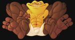 3_fingers abluedeer absurd_res amphibian anthro battletoads belly big_feet boxers_(clothing) brown_body brown_skin clothing feet fingers frog hi_res long_feet male muscular muscular_arms muscular_legs muscular_male pecs pimple_(battletoads) rareware ravuer simple_background sitting sitting_on_ground small_nose smile soles solo spread_legs spreading teeth toad_(frog) underwear wide_mouth yellow_belly