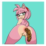 1:1 2026 absurd_res amy_rose anthro anus black_nose border butt conjoined_eyes eulipotyphlan eyelashes feces female female_anthro female_pooping fur genitals glistening glistening_eyes green_eyes hair half-closed_eyes hedgehog hi_res humanoid_genitalia humanoid_vulva leaning leaning_forward looking_at_viewer looking_back looking_back_at_viewer looking_down looking_down_at_viewer low-angle_view mammal multicolored_body narrowed_eyes nude nude_anthro nude_female pink_anus pink_body pink_ears pink_fur pink_hair pink_tail pointy_ears pooping prick_ears pupils rear_view red_hairband sega short_tail shoulder_blades sim_son simple_background solo sonic_the_hedgehog_(series) tail tan_body tan_inner_ear tan_vulva teal_background teeth two_tone_body vulva white_border
